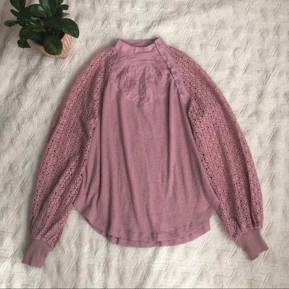 Free People Sweetest Thing Thermal Top in Rose